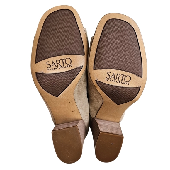 Anthropologie/Franco Sarto Ellison Taupe Suede Open Toe Block Heels Size 10M - Picture 7 of 13